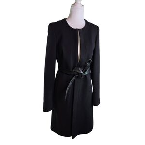 J. CREW black wool blend minimalist belted long coat